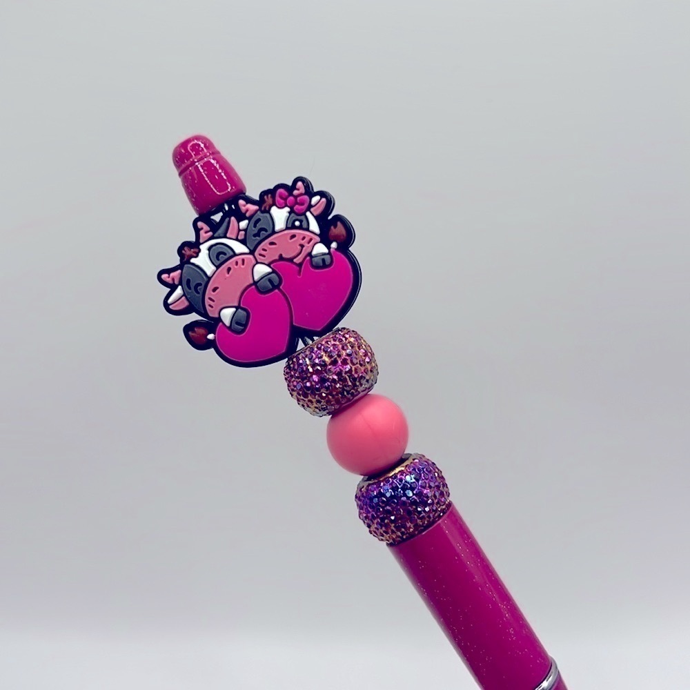 3/$30 • Love Cow Western Themed Silicone and Acrylic Beaded Retractable Pen